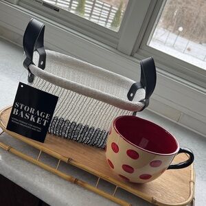 Polka Dot Soup or Cereal Mug with Black and White Storage Basket  NWT